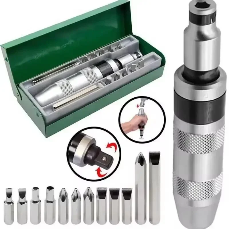 13-Piece Impact Screwdriver Set Home Auto Repair Tool Kit for Rusty Stubborn Broken Screws Remover Multi-Function Box
