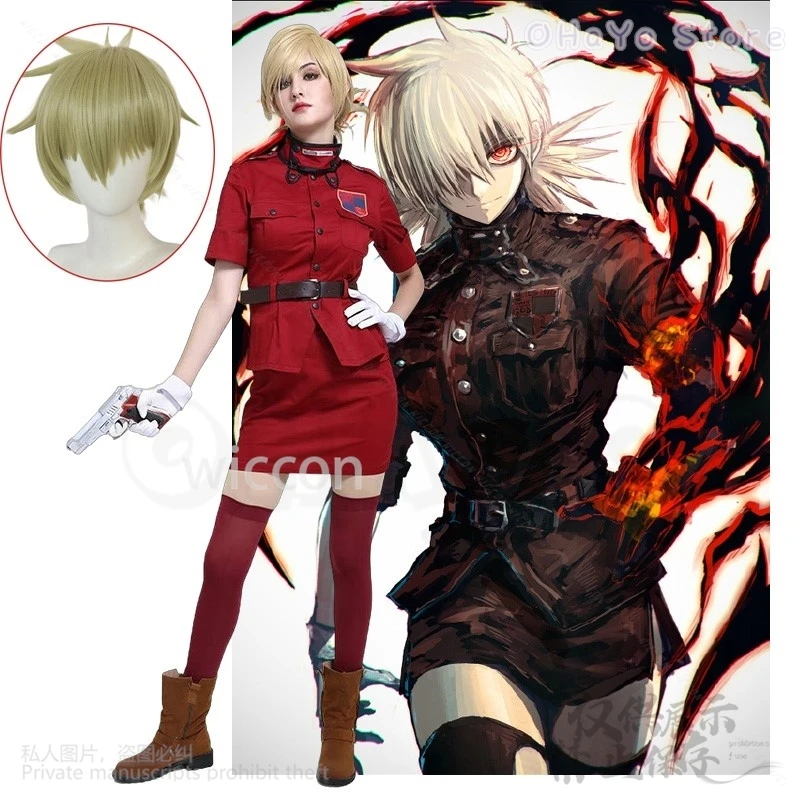 Anime Hellsing Herushingu Cos Seras Victoria Cosplay Costume Vampire Police Uniform Sexy Skirt Wig Woman Carnival Suit Lolita