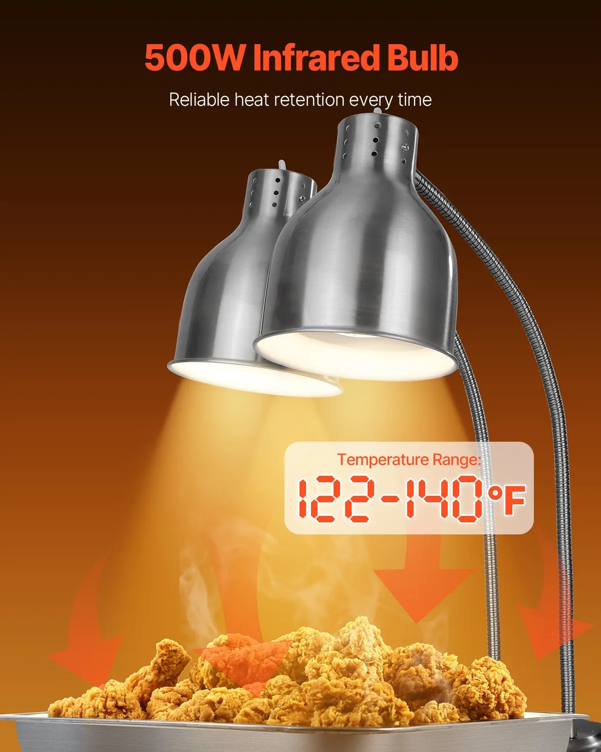 

Коммерческая тепловая лампа для подогрева еды, 2-х головочная, электрическая, для ресторанов и фуршетов