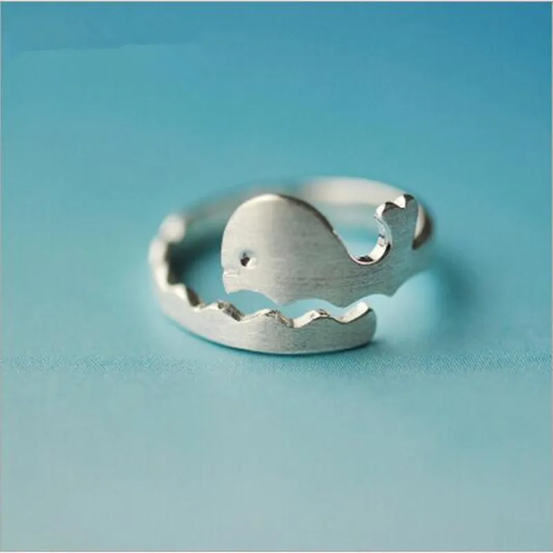 925 Sterling Silver Jewelry Cute Animal Beautiful Cute Little Whale Fish Opening Gear-shaped Rings   R071