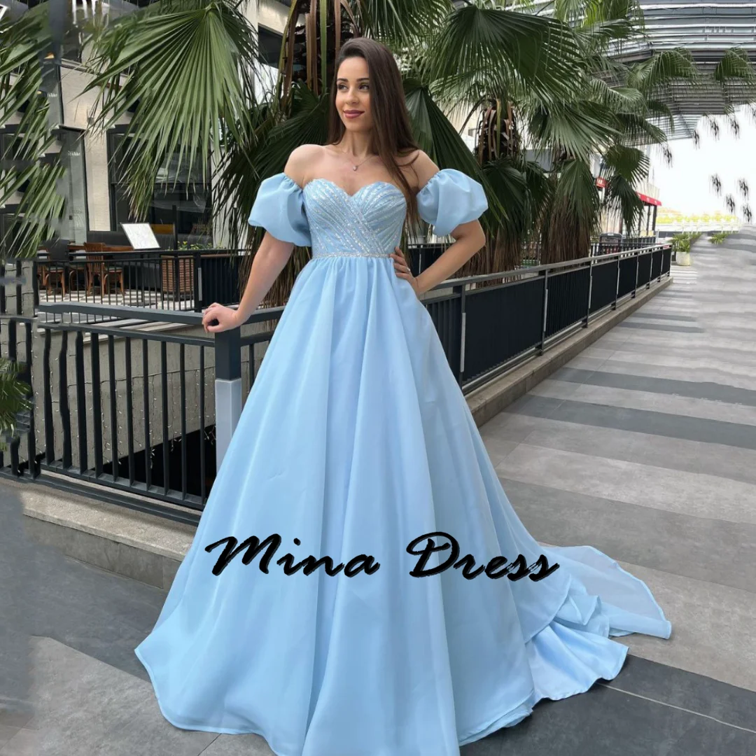 

MinaFairy Tale - Ball dresses with sleeves, evening dresses with over shoulder straps, sequins, light blue, formal occasions, fa