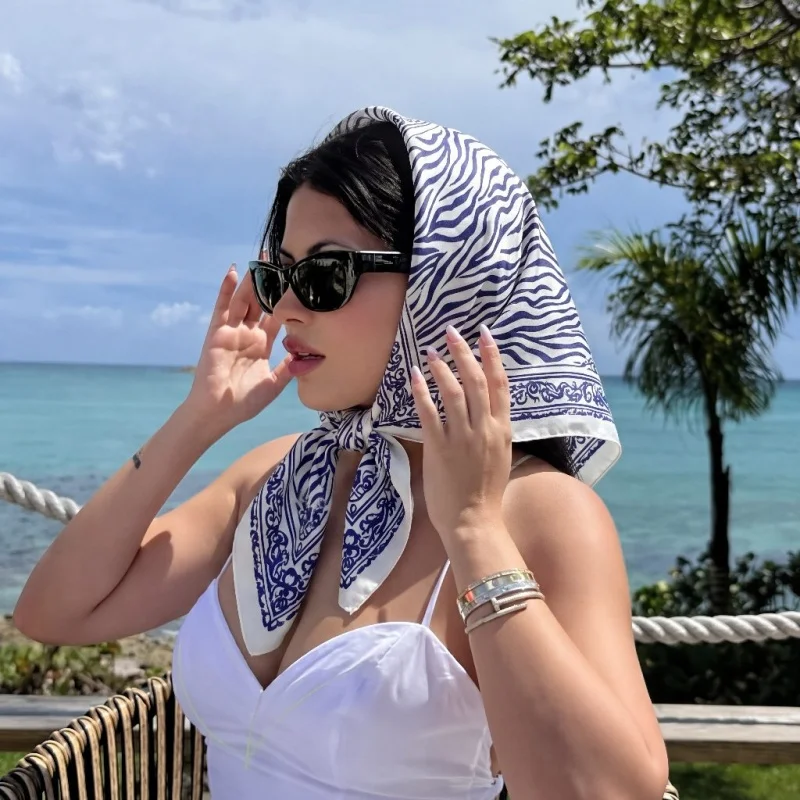 

Women Scarf Designer Silk Hijab Square Woman Shawls Headscarf Wraps Ribbon Neckerchief Bandana Luxury Foulards Accesories