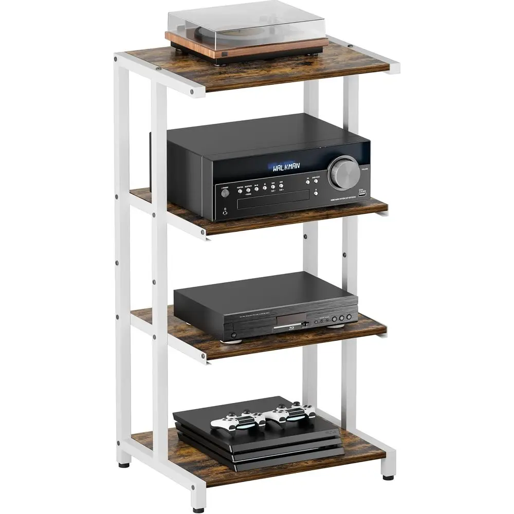 

4-уровневая деревянная подставка для медиаустройств, полка для телевизионных аксессуаров, аудио- и видеооборудования, оптических дисков, PS4, стеллаж для хранения аудио, подходит для