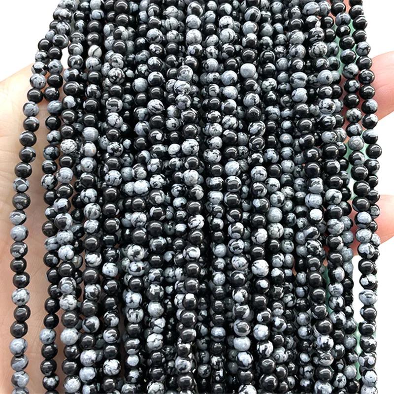 2 3 4MM Natural Black Snowflak Jasper Stone Beads Loose Round Small Beads for Jewelry Making DIY Bracelet Earrings Accessories