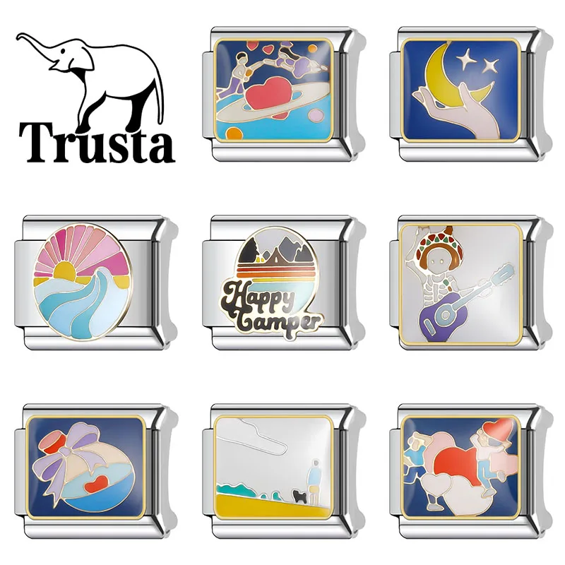 Trusta 2026 New Fashion Colorful Sunflower Scenery  Beautiful Italian Charms Bracelet Stainless Steel DIY Women Jewelry N463