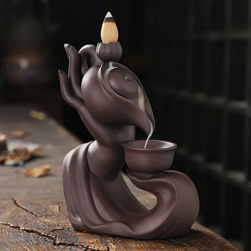 Рука Будды и чайник с обратным потоком, домашний интерьер, статуэтки, ремесла, комната для медитации, декоративная курильница, держатель MN1