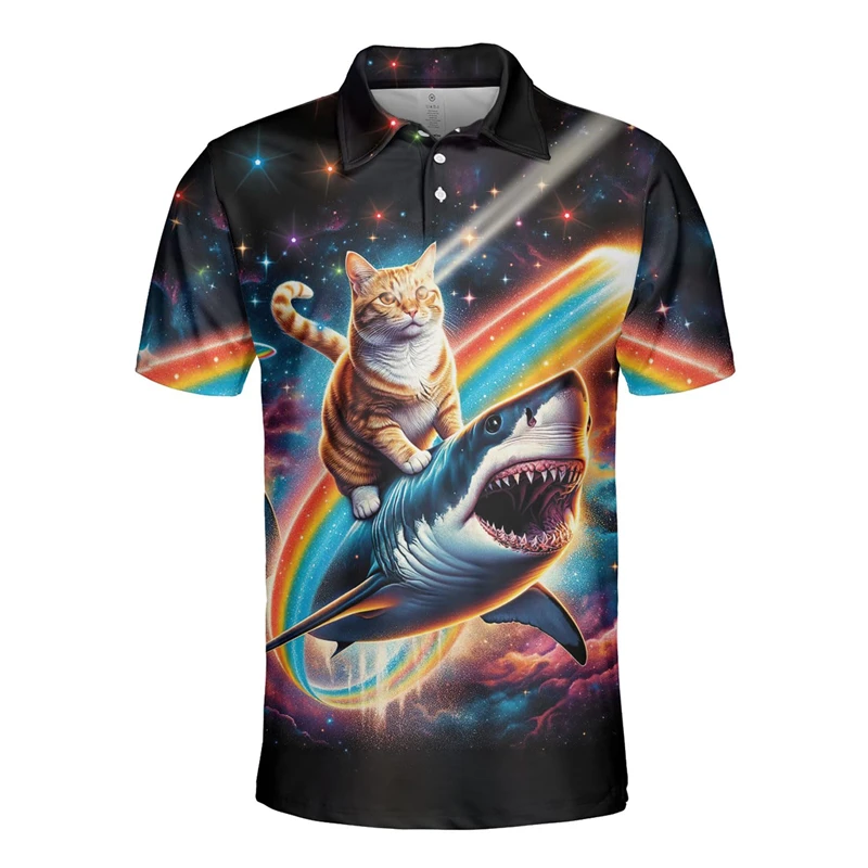 Cartoon Cute Cat 3D Printed Polo Shirts For Men Clothes Feline Pet Unicorn Short Sleeve Harajuku Fashion Funny Animal Kids Tops