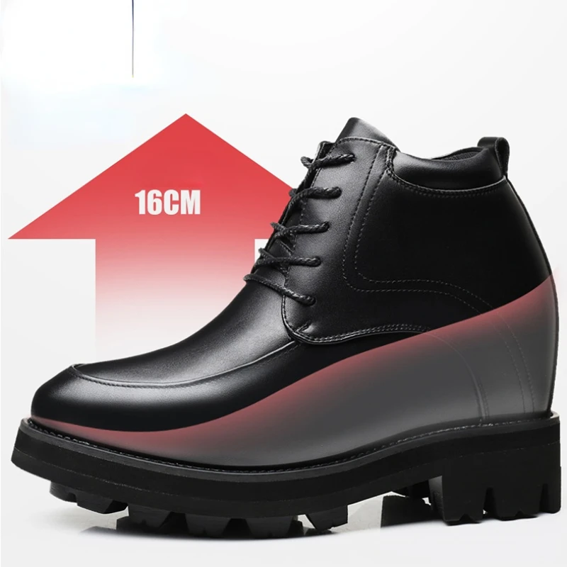 Elevator 16cm Super High Men\'s Banquet Nightclub Height Increasing Shoes Men Science Inner Height Heightening Black Leather Shoe