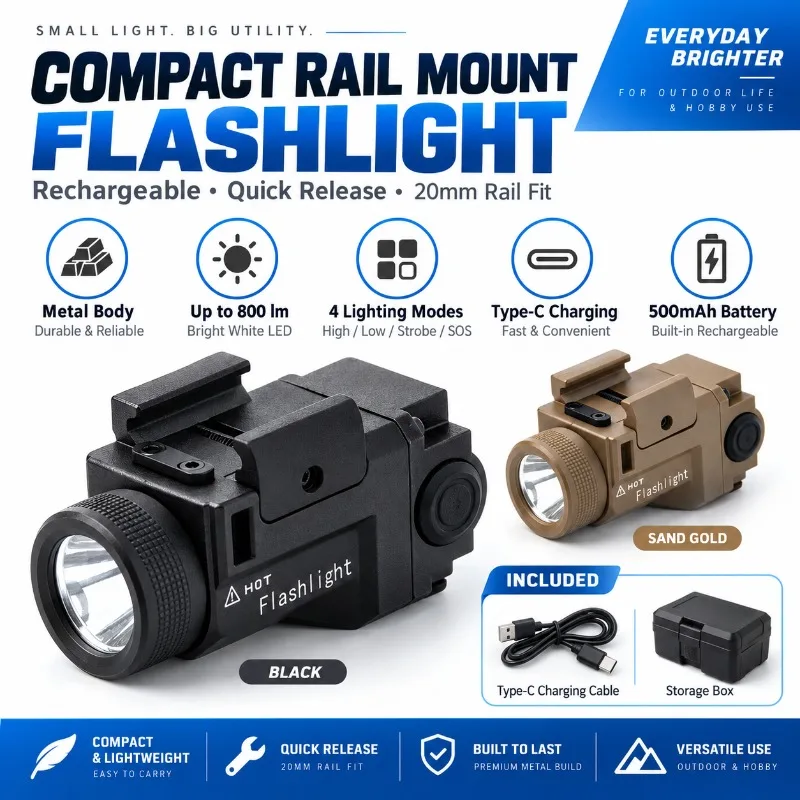 800LM Rechargeable Hanging LED Flashlight Quick Release Design Compatible with 20mm Rail Outdoor Hobby Accessory