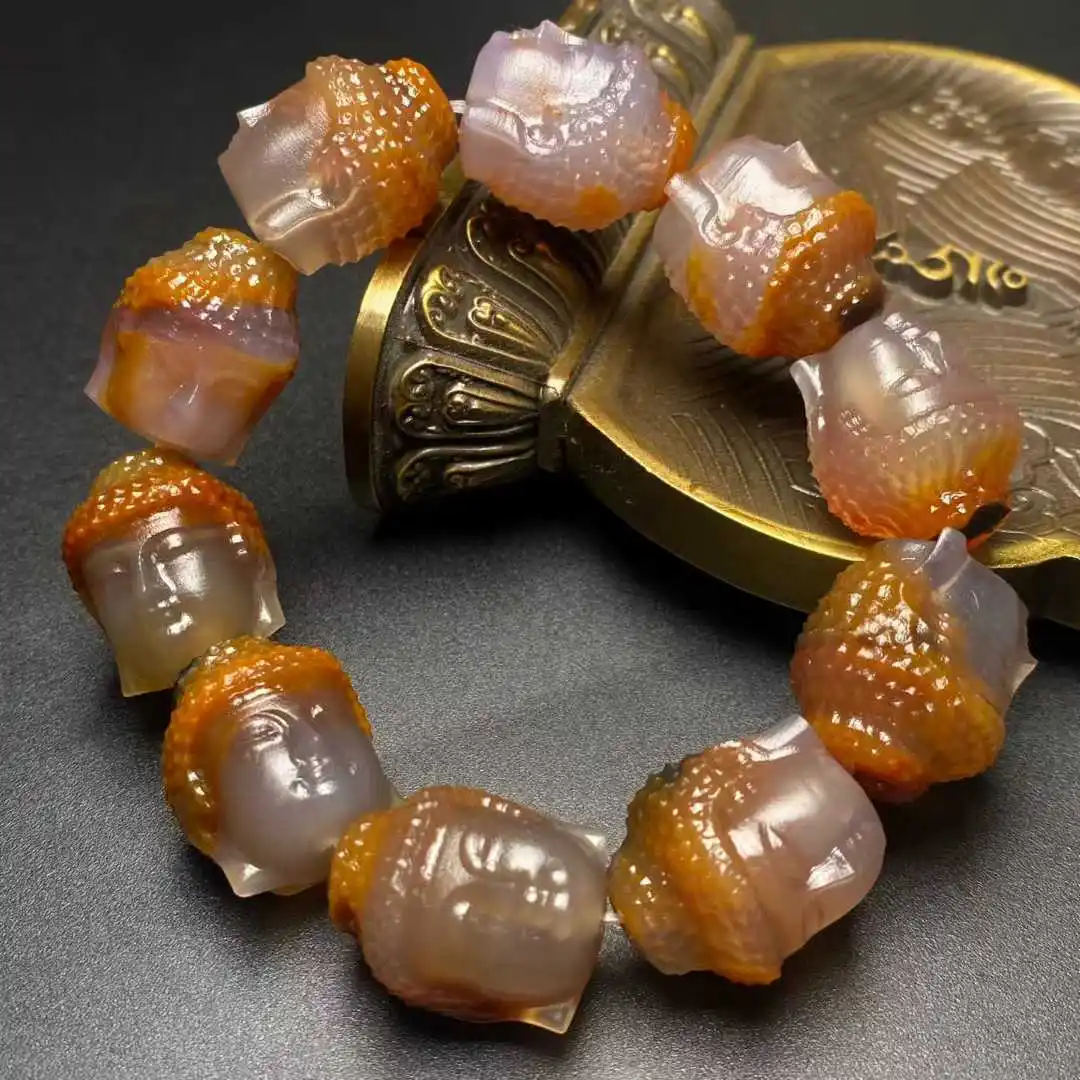 

2025 Top Old material Shakyamuni Buddha head Tibetan Dzi Amulet Bracelets for Men and Women