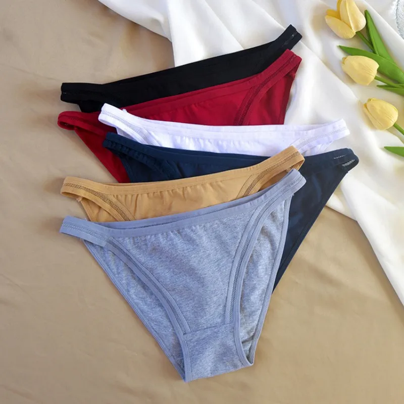 5PCS/Set Cotton Panties Women Low Rise Briefs Solid Color Seamless Underwear Comfort Breathable Underpants M-XXL Lingerie