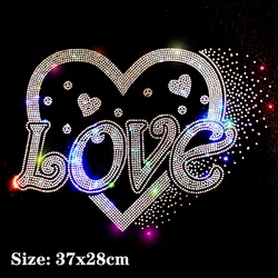 Love Heart-shaped Shiny Iron on Applique Patches Hot Fix Rhinestone Transfer Motifs Transfer DIY on Design for Shirt Dress
