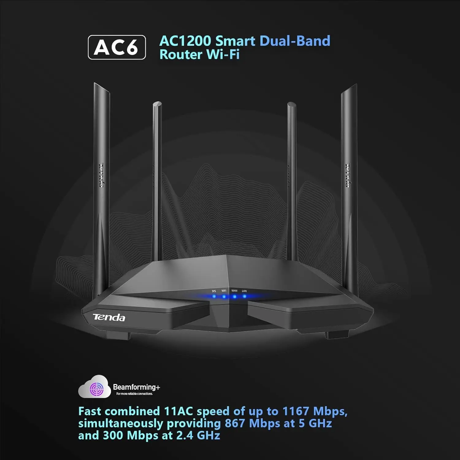 Tenda Wifi Router AC1200 2.4G 5Ghz dual band range extender External Antennas Wifi signal amplifer Wider Coverage Up to 120m²