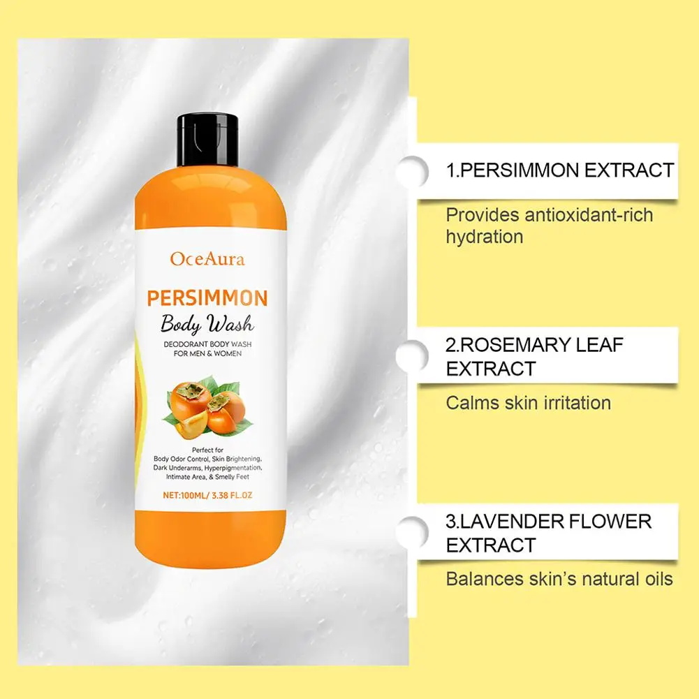 100 مللي البرسيمون غسل الجسم ترطيب تنظيف البشرة السلس لينة مزيل رائحة الجسم منتجات الحمام التقشير هلام الاستحمام الرعاية #5