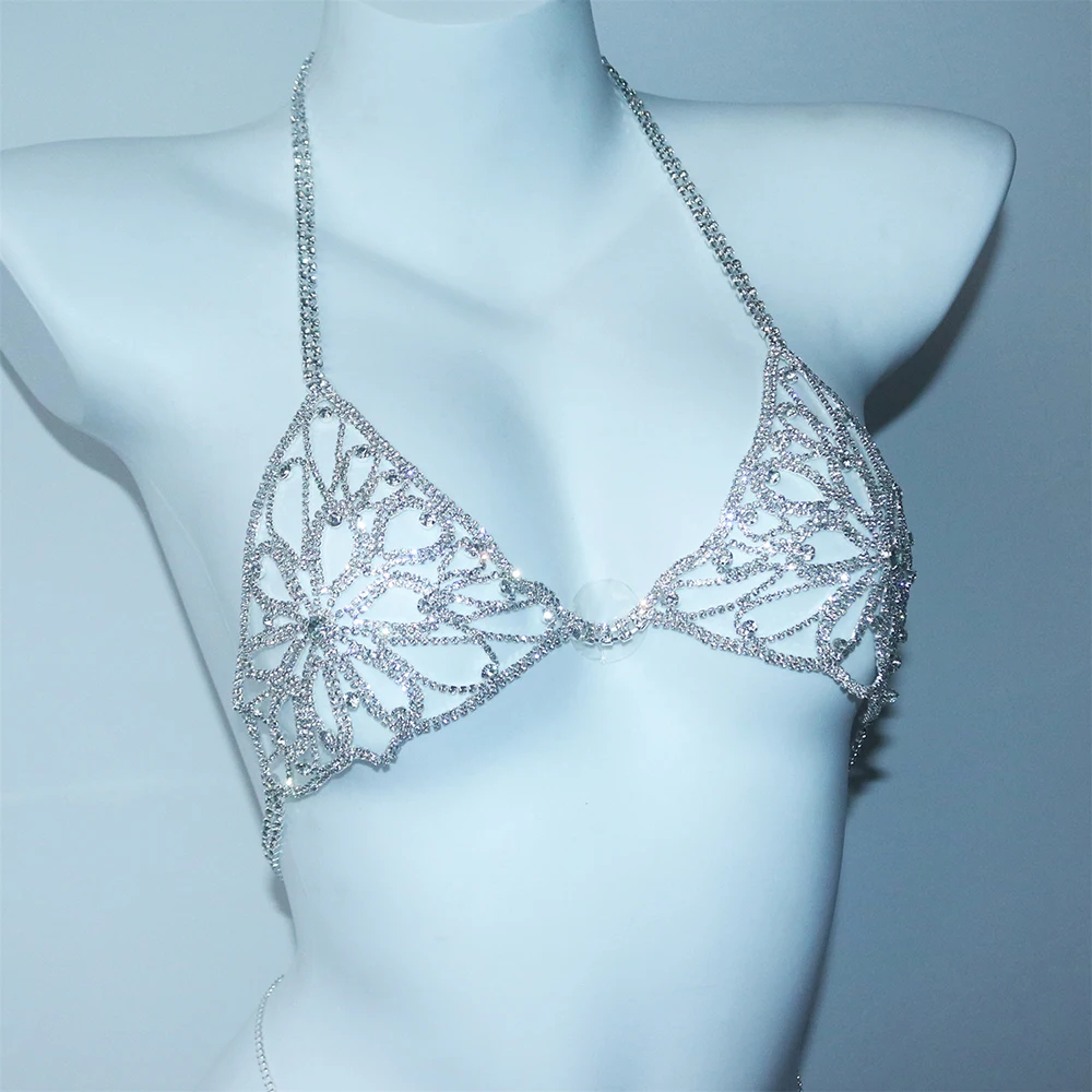 Strand-Bikini-Accessoires: Damen-Brustketten & Körperschmuck mit Strass, Funkelnde Strass-Quasten-Brustketten & Körperketten – Detail 5
