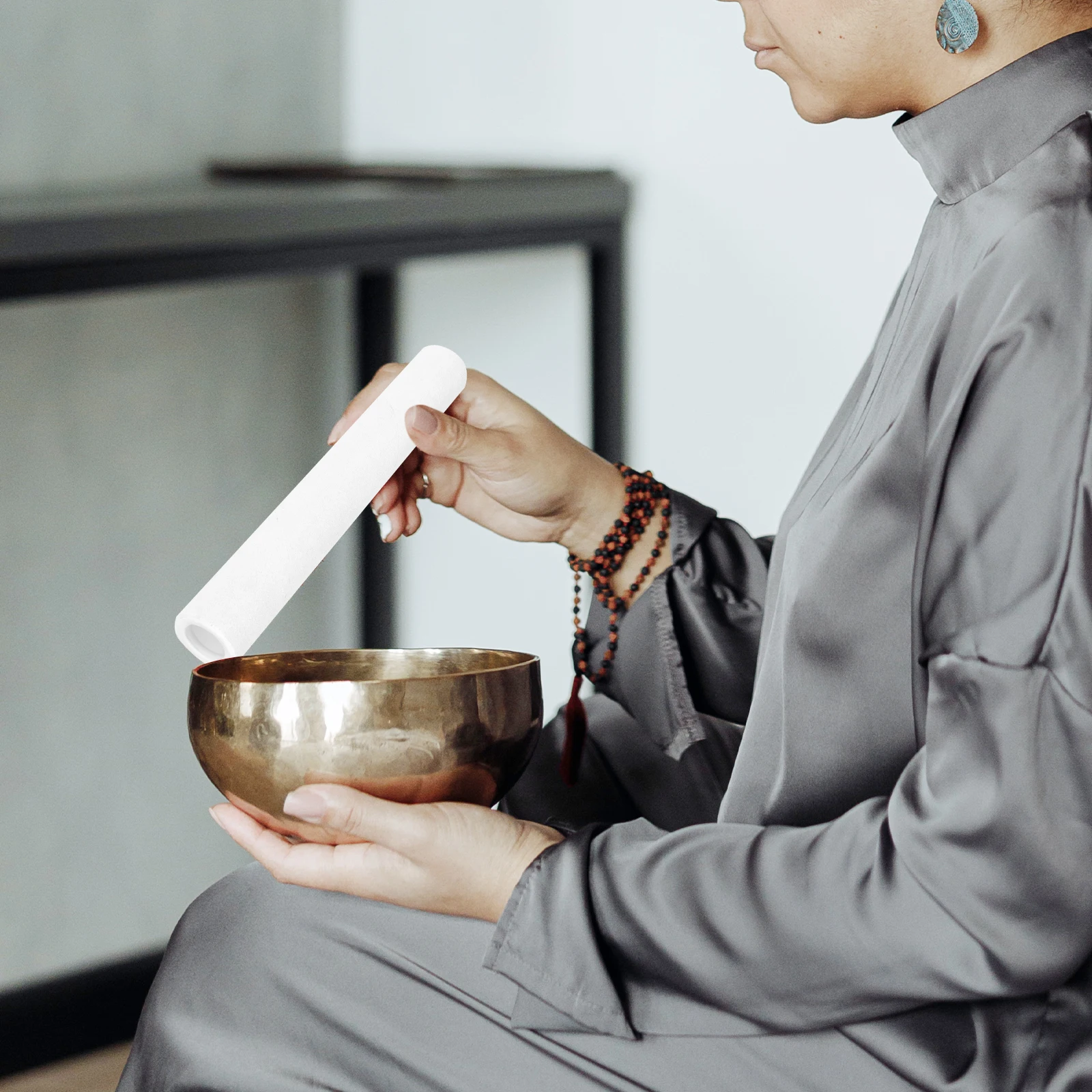 

Buddha Sound Bowl Mallet White Sheepskin Striker Small Size Storage Relaxing Sound Tibetan Singing Bowl Accessory