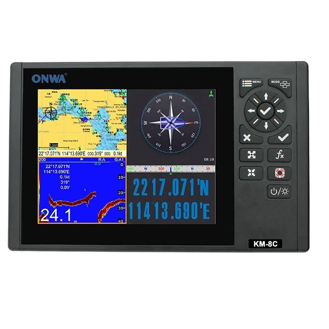 ONWA KM-8C 8-inch GPS Chart Plotter with GPS Fish Finder/depth sounder/Echo sounder (supports Expanded Features)+fish transducer