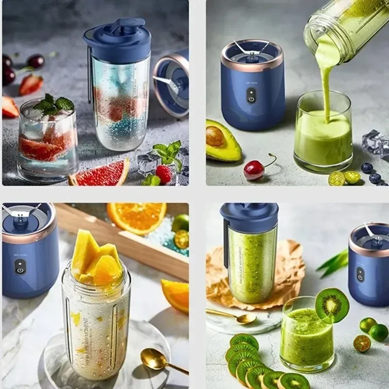 Portable Mini Blender Electric Small Juice Extractor with 6 Blades and Sports Cup Lid Mini Blender for Milkshakes and Smoothies