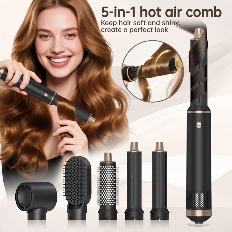 

Расческа для укладки горячим воздухом «пять в одном», многофункциональная щипцы для завивки и выпрямляющие утюги, домашний фен с контролем температуры