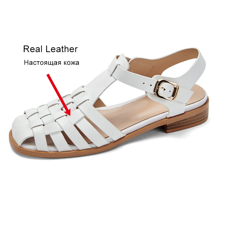 JOZHAMTA Size 34-40 Rome Women Genuine Leather Sandals Flats Heels Comfort Casual Shoes Woman Buckles Daily Summer Shoes Sandals