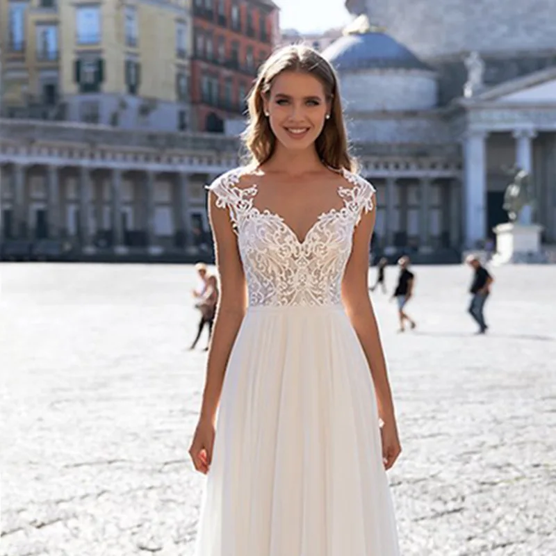 Customized A Line Women Wedding Dresses BOHO Chiffon Lace Bridal Gowns Formal Occasion Vestido De Noiva robe mariage