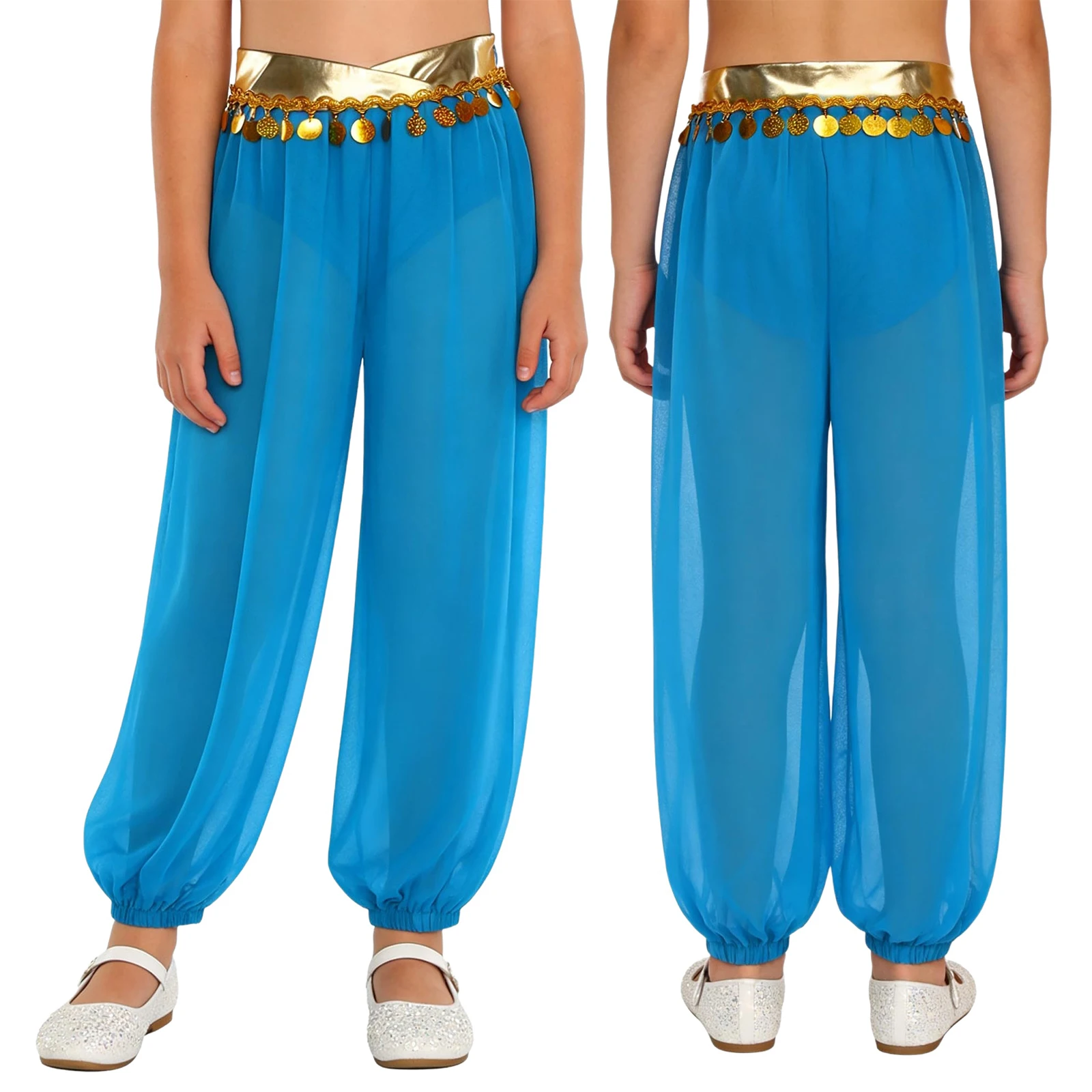 Teen Girls Halloween Party Arab Princess Cosplay Belly Dance Performance Costume Shiny Sequin Tassels Sheer Mesh Pants Dancewear image 3