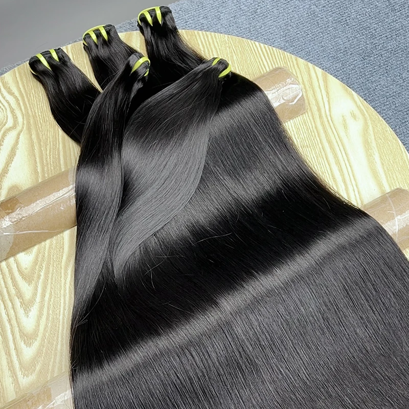 36 بوصة العظام مستقيم 100% حزم الشعر البشري غير المجهزة الخام عذراء وصلات شعر حزم علوية لحمة مزدوجة أسود طبيعي # 1ب