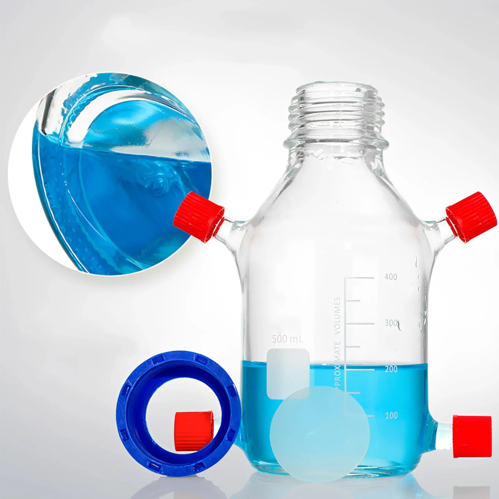Laboratory Glass Feed Bottle for Microbial Reactor 1/2/3/4-Port GL45 Cap Bioreactor Supplement Container 100ml-5000ml Lab Supply