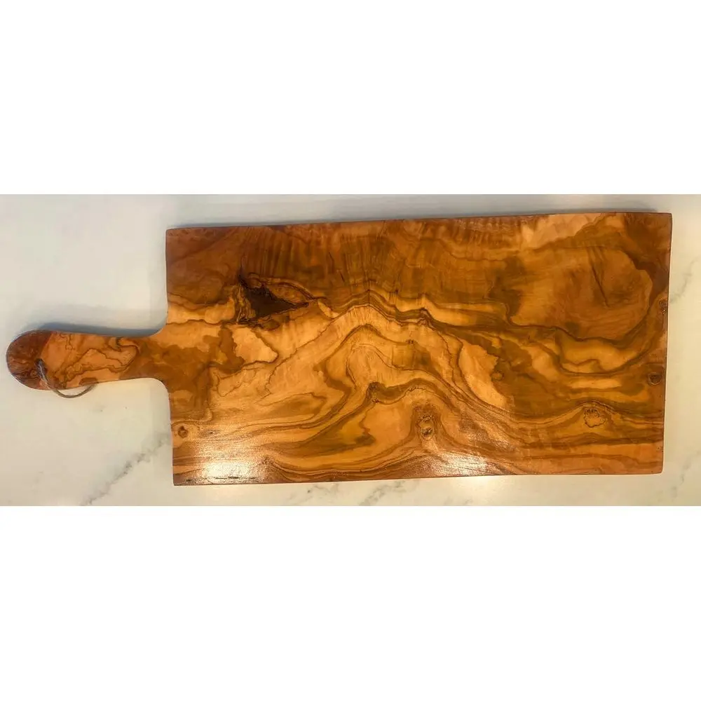 Tabla de charcutería artesanal de madera de olivo con asa - Perfecta para cortar, picar, servir queso, carne y frutas