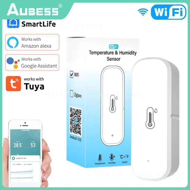 

Intelligent Scene Linkage Tuya Wifi Temperature And Humidity Sensor Remote Control Temperature And Humidity Sensor Voice Control