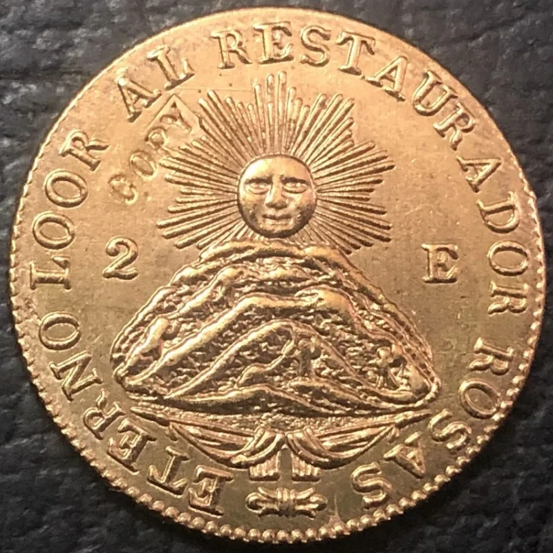 1843 La Rioja 2 Escudos Gold Copy Coin - Image 3