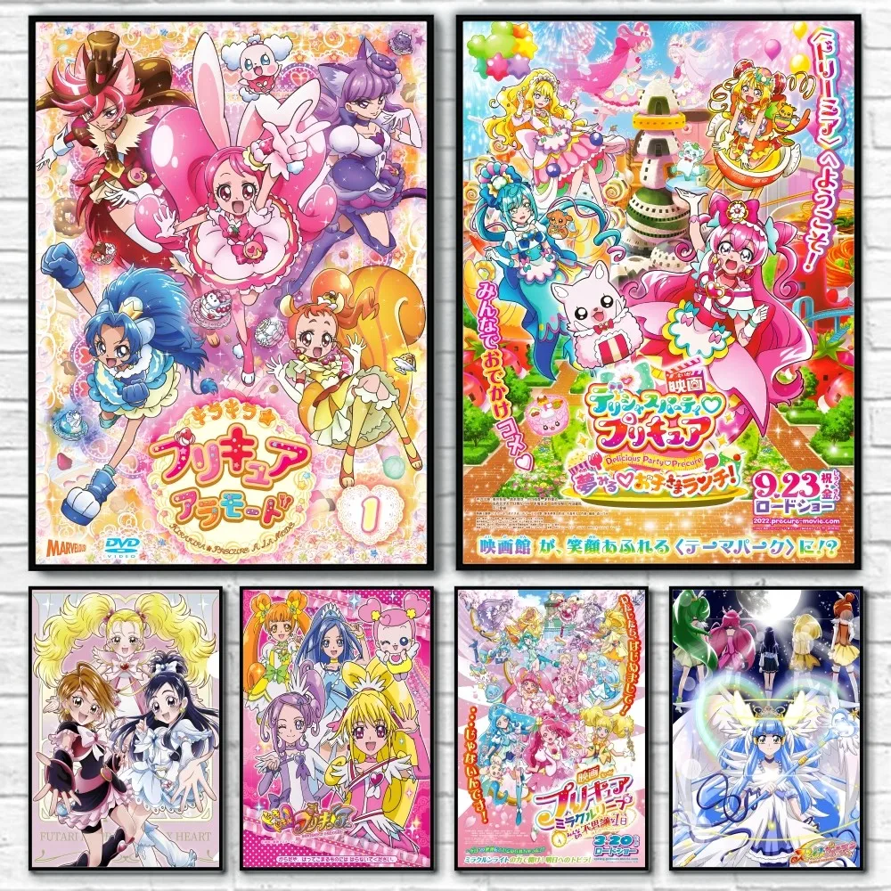 Улыбка P-Precure, милый мультяшный постер, липкая настенная художественная печать, водостойкая домашняя гостиная, кровать, бар, прихожая, эстетический декор
