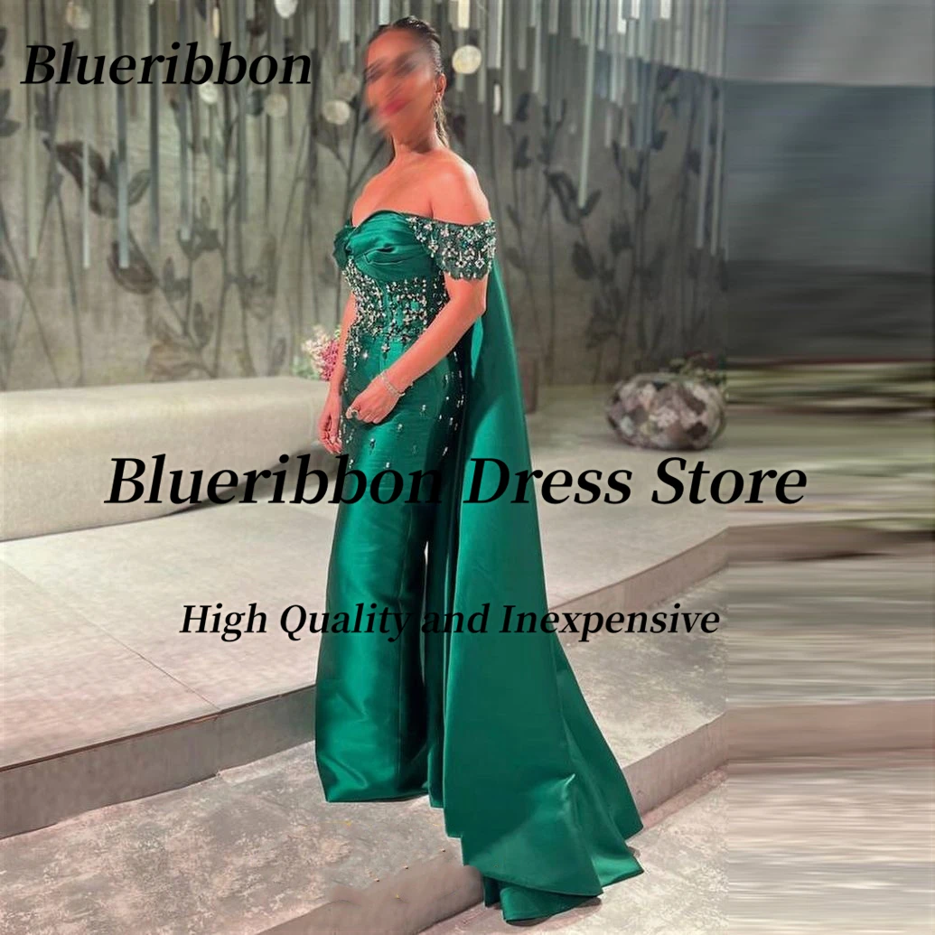 

Blueribbon Customized Prom Dresses Ruched Sweetheart Off Shoulder Evening Gowns with Beaded Long Wrap Wedding Party Dress