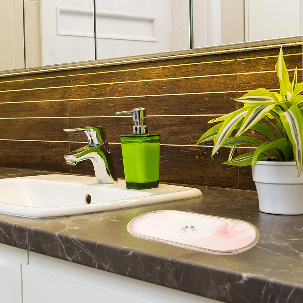 1 قطعة صينية مجوهرات السيراميك الوردي مادة صديقة للبيئة لوحة براقة متطورة لتزيين طاولة الزينة في غرفة النوم