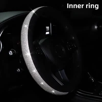 Funda interior brillante de cuero PU con incrustaciones de diamantes para coche de 37-38 cm, para mujer, sin anillo interior en el volante.