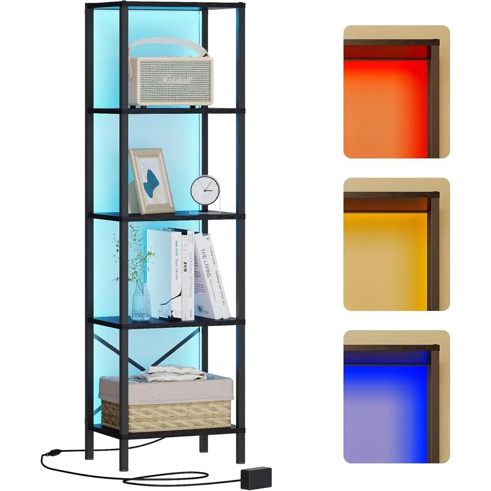 

5-Tier Tall Narrow Bookcase with LED Lights, Display Storage Shelf for Living Room, Bedroom, Home Office, Study, Balcony, Black