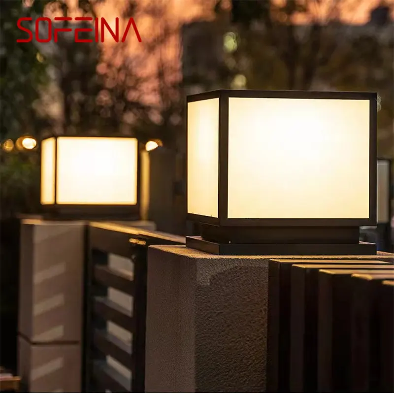 SOFEINA Outdoor Solar Vintage Post Lamp Simple Square Pillar Light Waterproof Modern LED for Home Villa Garden Patio Decor