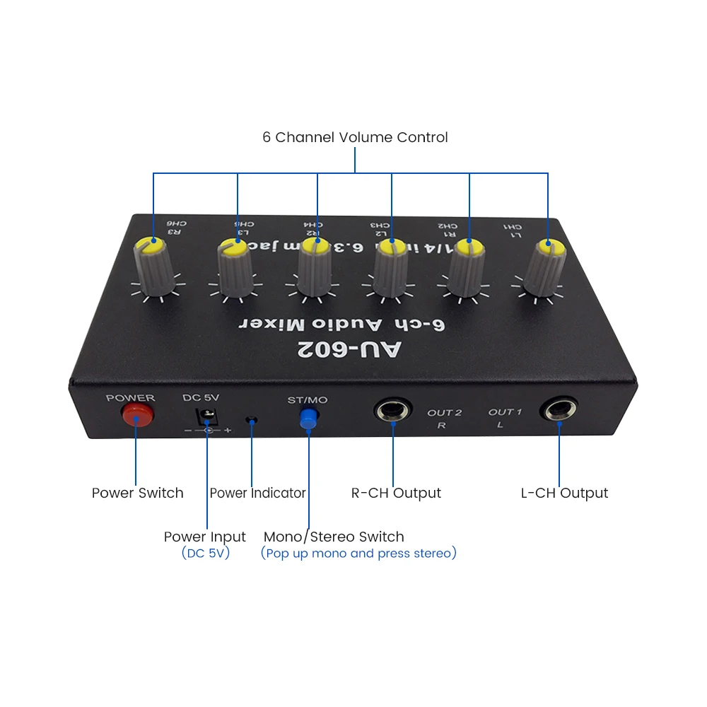 AIYIMA AU-602 Mono Microphone Microphone Instrument Multi-Channel Input Mixer Amplifier Outdoor Charging Mixer 1PCS