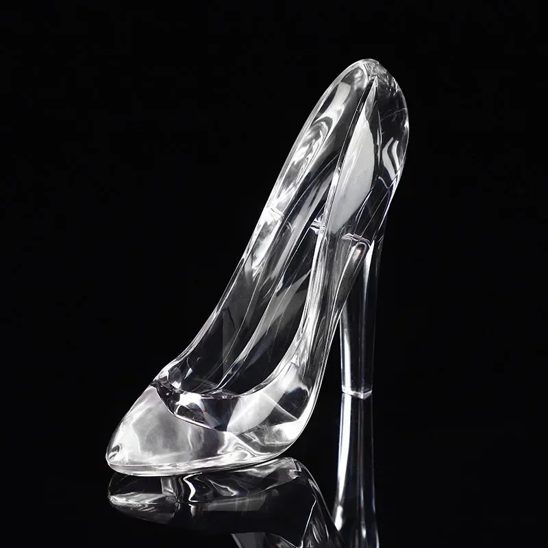 Transparent Crystal Shoes Cinderella Shoes Sculpture High-Heeled Statue for Powder Puff Storage Home Ornament Decor