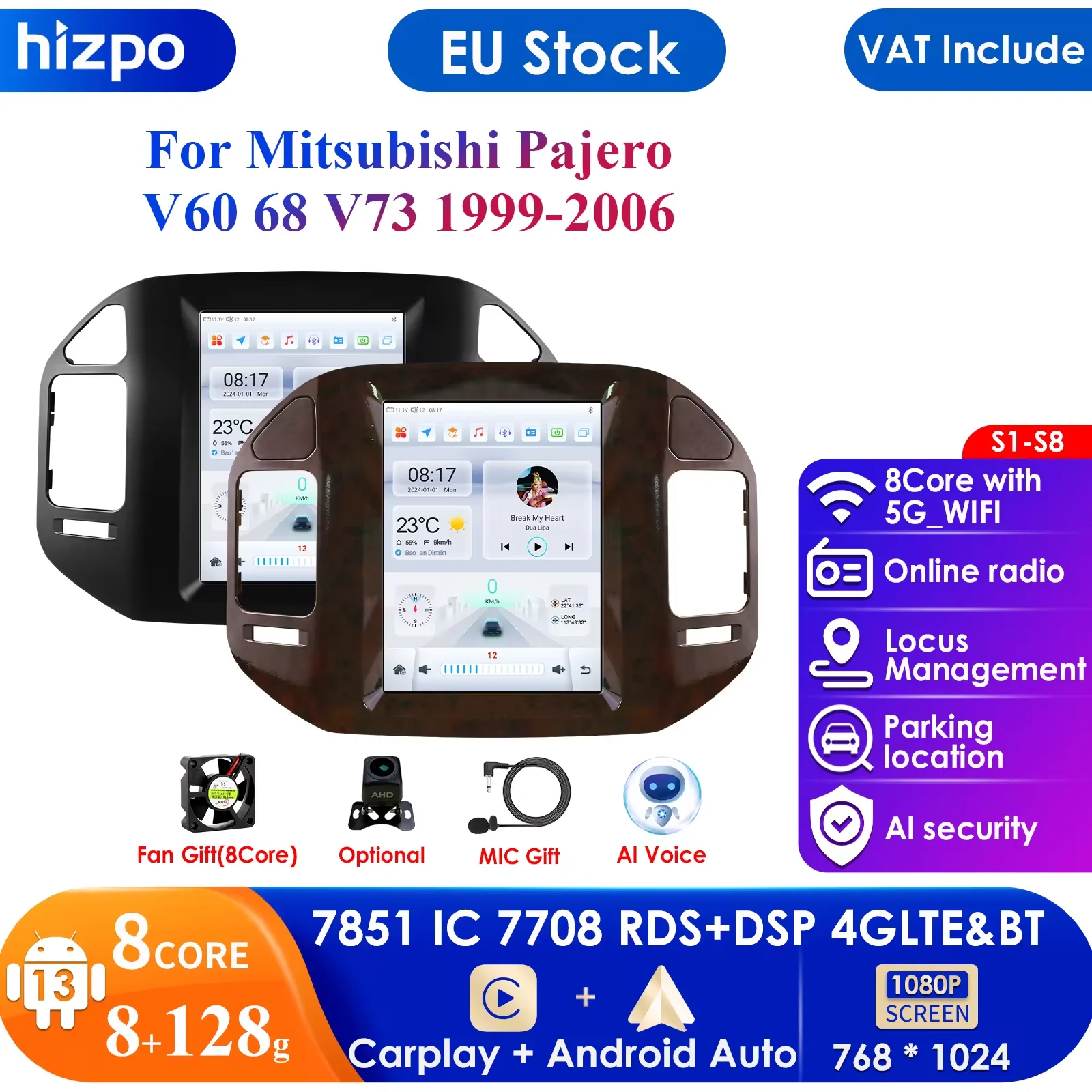 Hizpo 9.7 Tesla Screen for Mitsubishi Pajero V60 V68 V73 1999-2006 Car Android 13 Multimedia Radio Stereo Carplay GPS Navigation