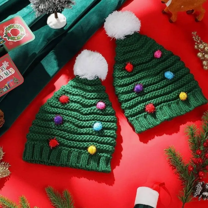 Novo chapéu de árvore de natal para decoração de festa de feriado, chapéu de lã feito à mão para árvore de natal, chapéu quente, chapéu de presente