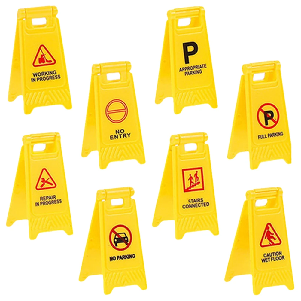 

8Pcs Kids Traffic Toys Lightweight Compact Practical Simulation Signs Barricade Models Street Road Signs Warning Toys For