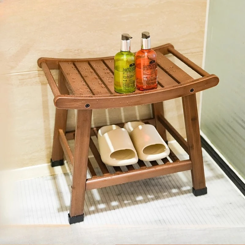 Non-Slip Shower Stool Bamboo Bathroom Stool for Elderly Pregnant Women Lightweight Portable Bathtub
