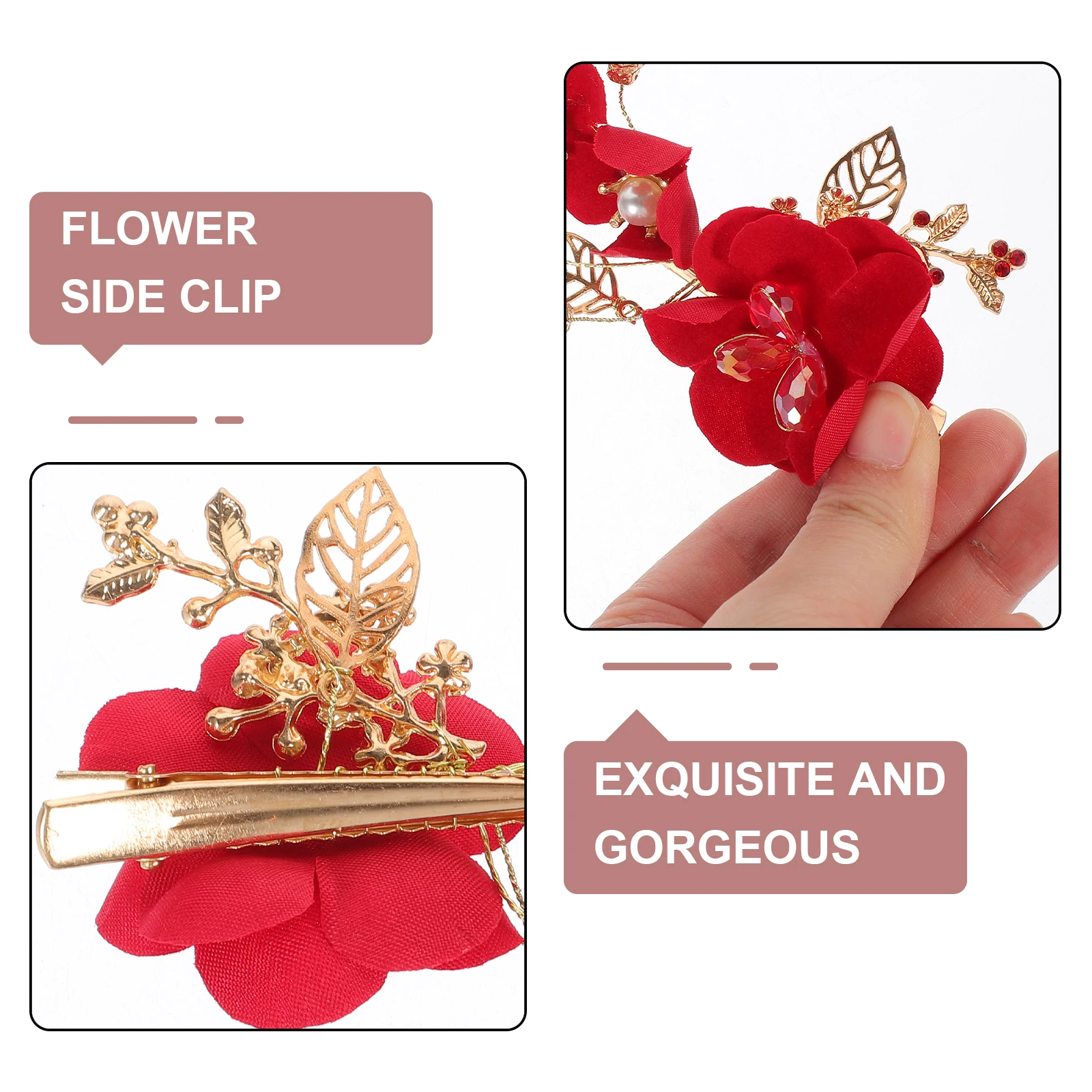 

2pcs Red Bow Tie Hairpin Bridal Wedding Accessories Metal Clip Handmade Pearl Flower Bridesmaid Hair Clips For Prom