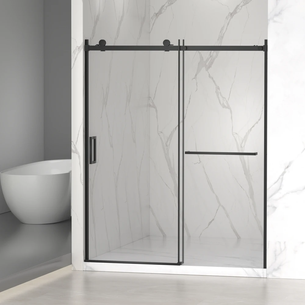 

56-60"W×72"H Frameless Sliding Shower Door: Waterproof, Upper Soft Close,8mm Tempered Glass,Double-Side Clean,Matte Black