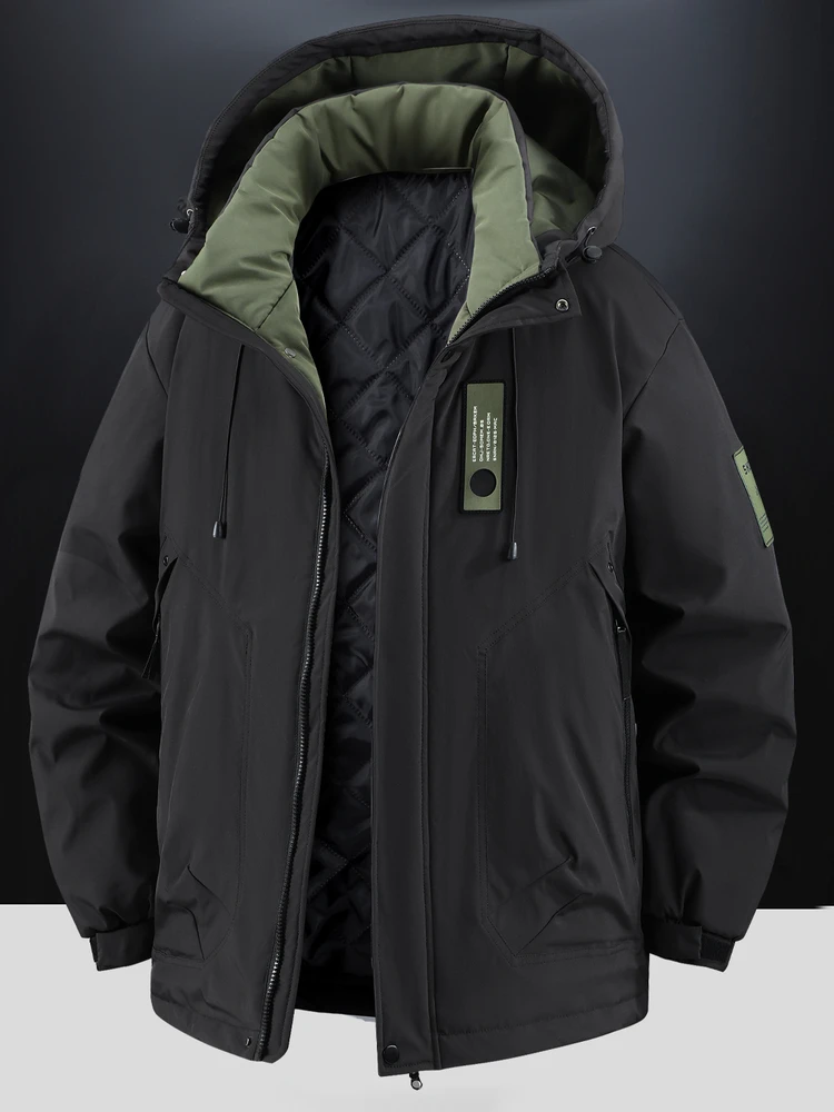 

Мужская хлопковая куртка большого размера, тонкая, утепленная, ветрозащитная, на флисовой подкладке, осенне-зимняя, повседневная, с длинными рукавами, на молнии