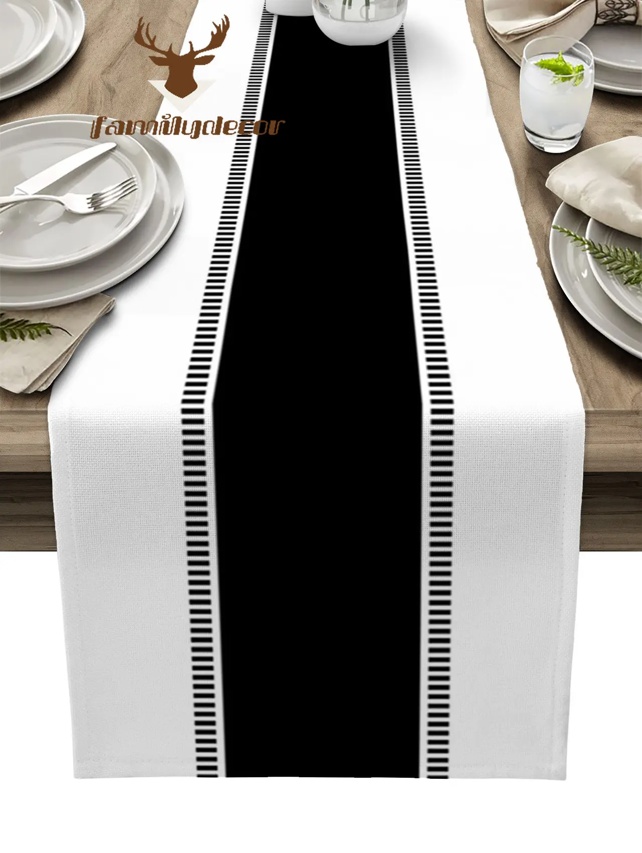 Black Stripes White Solid Color Texture Table Runner Home Wedding Table Mat Centerpieces Decoration Party Dining Long Tablecloth