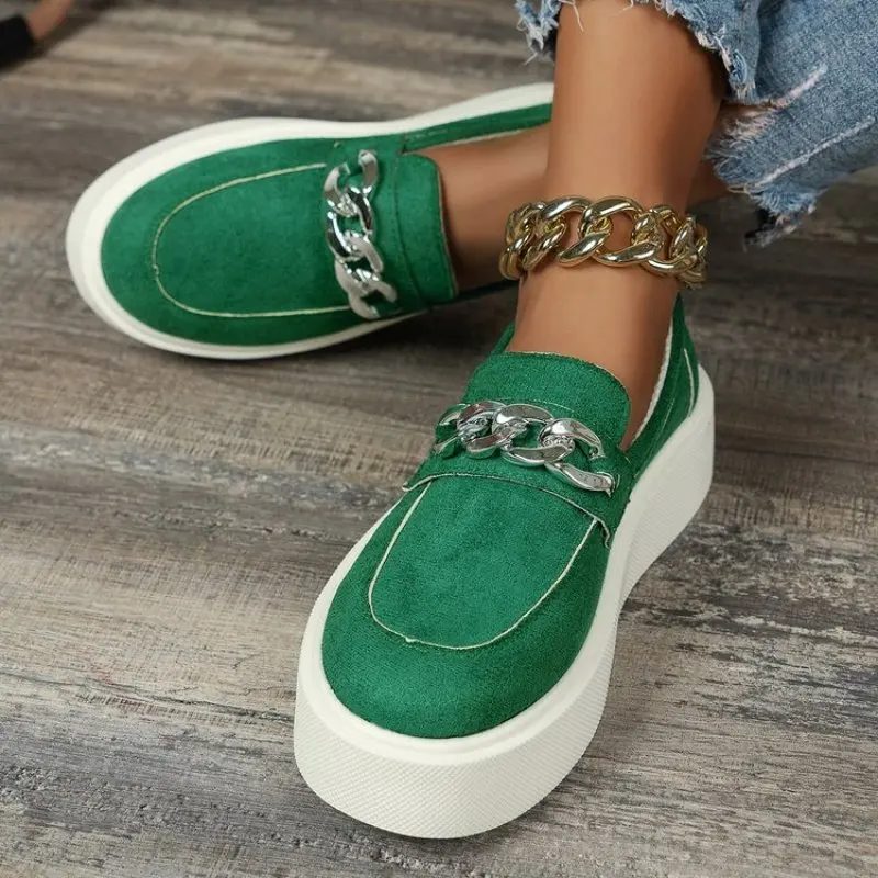 

Women's Large Size 36- 43 Loafers Solid Color Chain Non-slip Flats Platform Casual Sneakers Fashion Comfort Vulcanized Shoes New