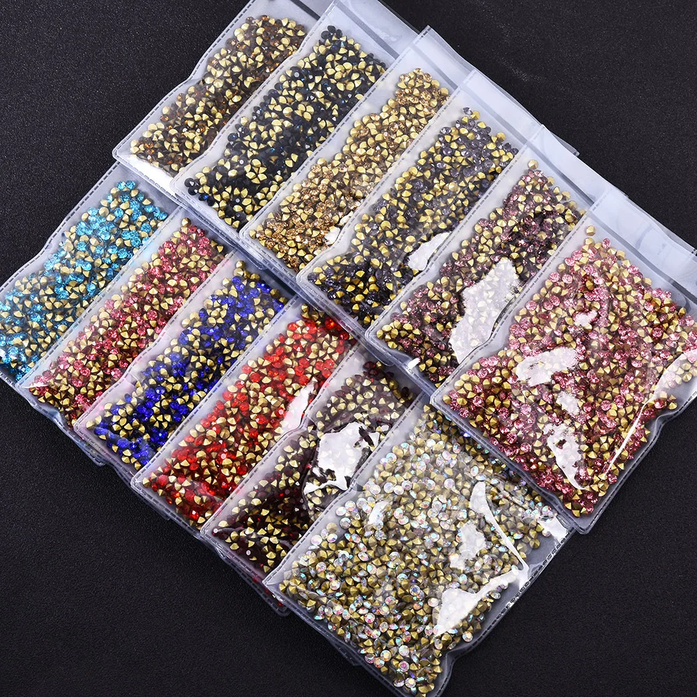 1440PCS 2MM SS6 Sharp Bottom Cone Diamonds Glass Nail Art Rhinestones Crystal Jewelry Decorations Manicure Charms Accessories