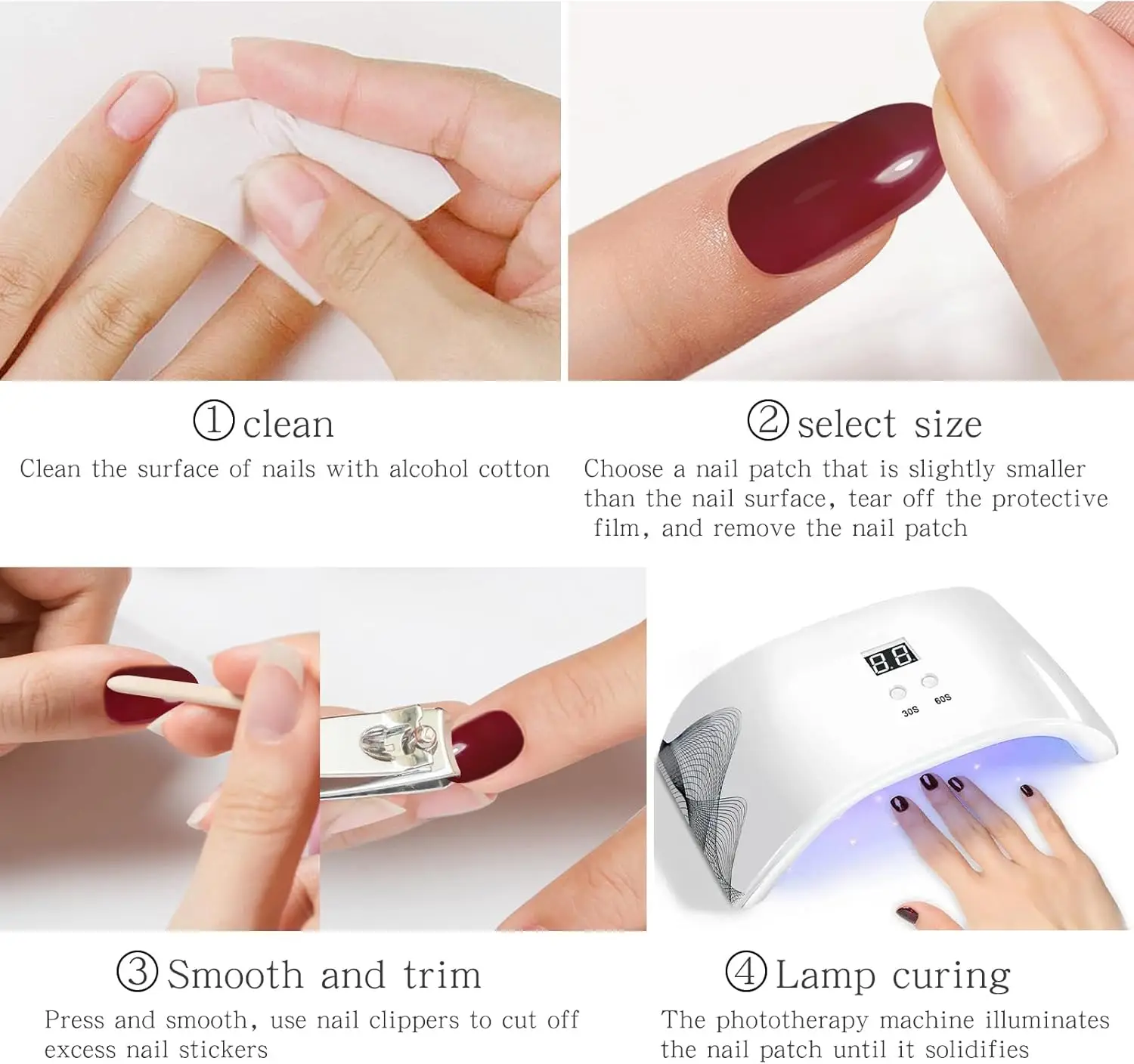 Adesivi per unghie in gel bianco con punta francese - Strisce semicurate trasparenti per nail art UV/LED